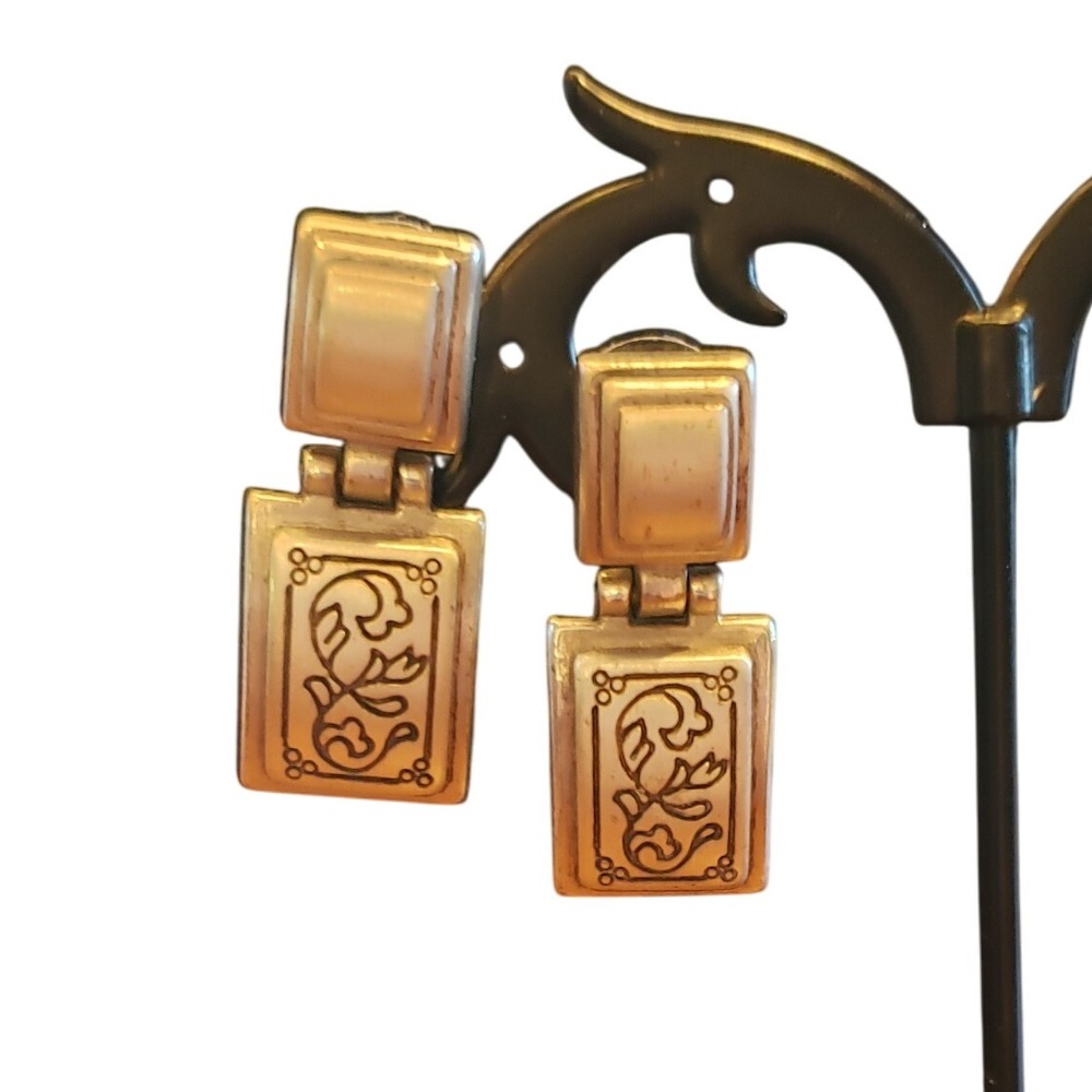 Brighton Silver Tone Floral Drop Dangle Earrings Rectangular